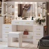 Vanity Desk with Mirror & Lights - 10 LED Lights, 8 Sliding Drawers, 2 Cabinets - Himpall